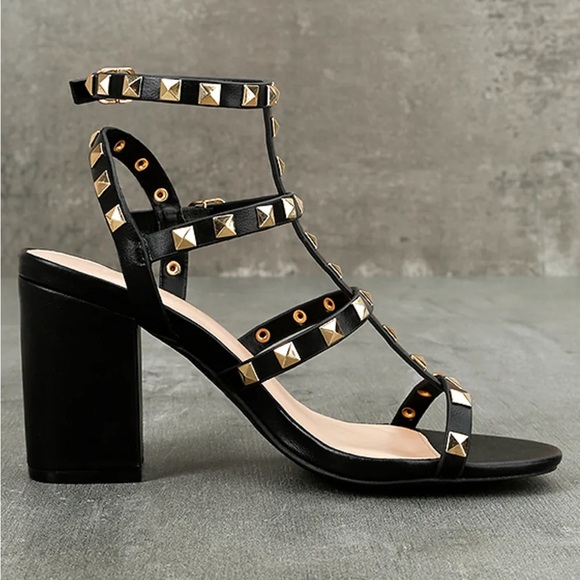 [lulu’s] phedra black studded ankle strap heel - Picture 7 of 9